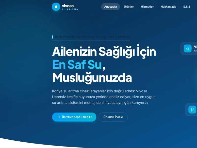 Vivosa Su Arıtma için tasarladığımız kurumsal web sitesi