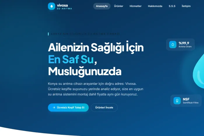 Vivosa Su Arıtma için tasarladığımız kurumsal web sitesi