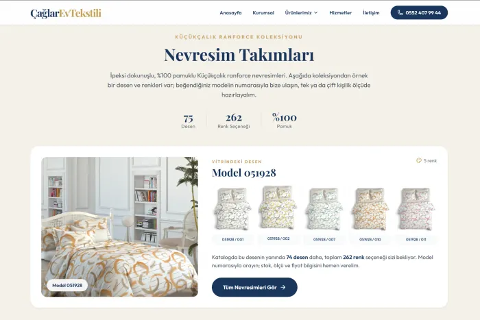 Çağlar Ev Tekstili için tasarladığımız ürün sayfası